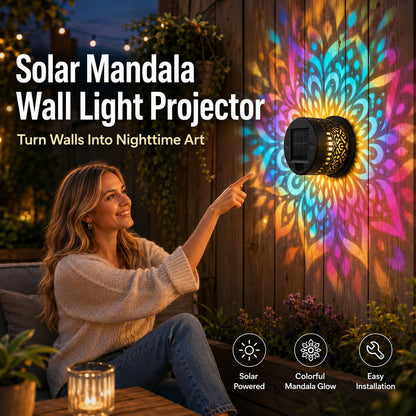 Lámpara Solar de Pared con Proyector de Mandala para Jardín y Patio