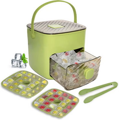 🔥Oferta de verano 50 % de descuento🧊 Fabricador de hielo portátil con tapa y caja de almacenamiento (48 cubos)
