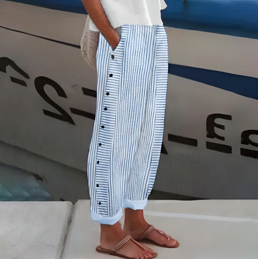 ☀️¡Oferta de primavera 50% OFF!🌿🌸Pantalones cómodos de rayas azules con bolsillos laterale