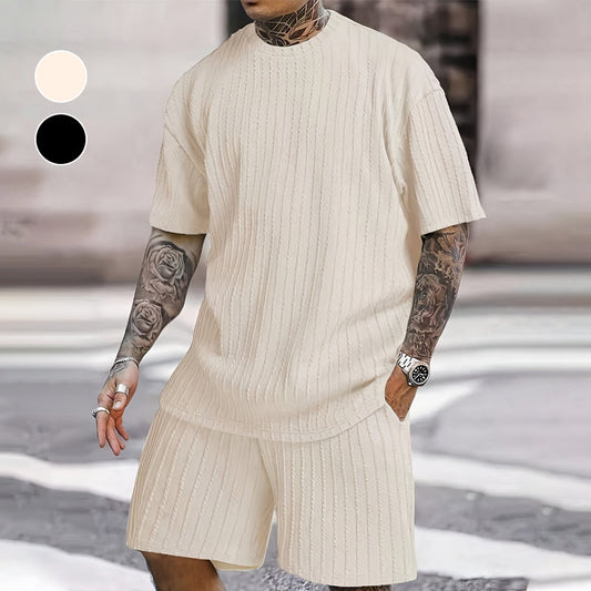 Conjunto de verano para hombre: camiseta de hombros caídos y pantalones cortos con cordón