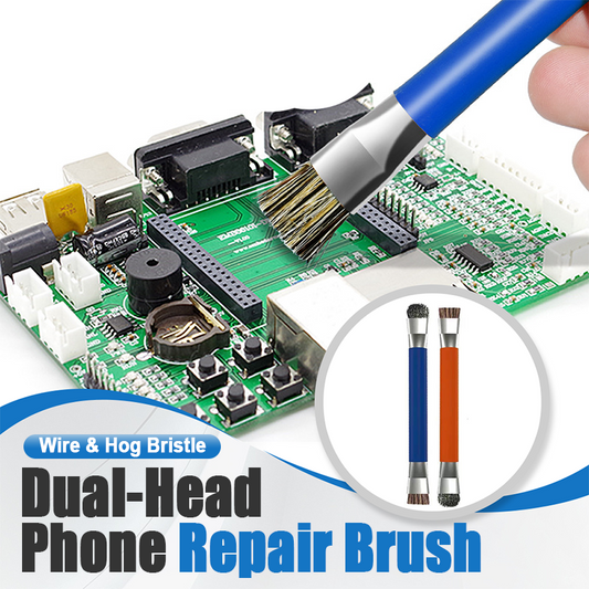 Cepillo de Doble Cabezal para Reparación de Celulares con Cerdas de Alambre y de Jabalí