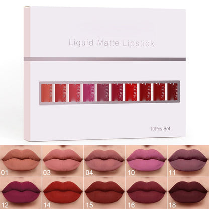 💝 10 piezas de brillo labial mate, resistente al agua y de larga duración