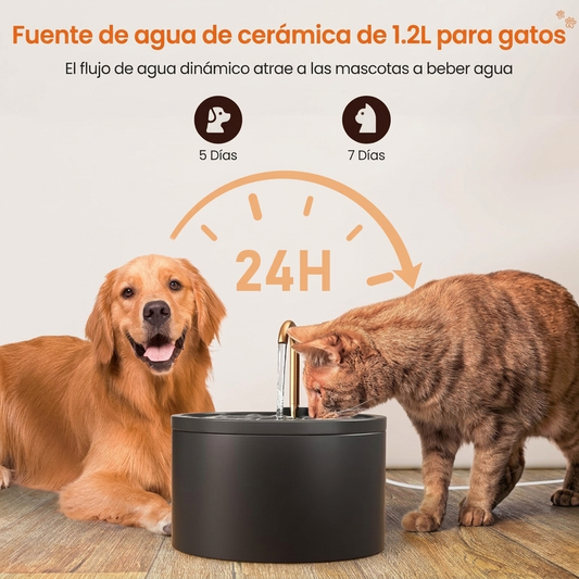 Fuente de agua para mascotas de cerámica con grifo