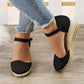 Sandalias de tacón sin tobillo de lino vintage para mujer