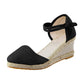 Sandalias de tacón sin tobillo de lino vintage para mujer