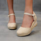 Sandalias de tacón sin tobillo de lino vintage para mujer