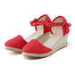Sandalias de tacón sin tobillo de lino vintage para mujer