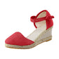 Sandalias de tacón sin tobillo de lino vintage para mujer