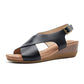 Sandalias de piel con correa de tobillo y plataforma de soporte para el arco de la mujer