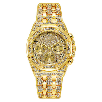 Reloj de pulsera Rotary para hombre con pulsera de acero totalmente de diamantes